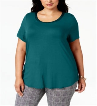 Alfani Women's Plus Satin Trim High Low T-Shirt Blue Size -4X