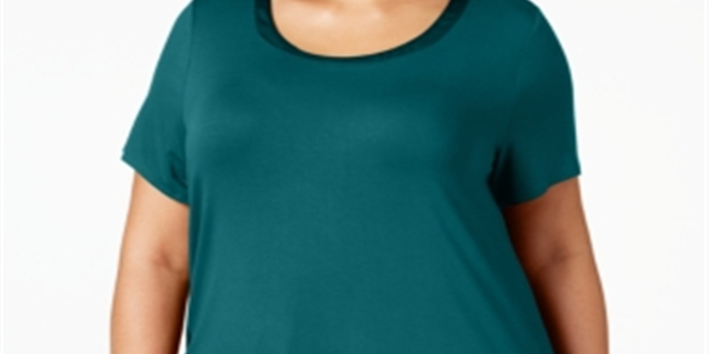 Alfani Women's Plus Satin Trim High Low T-Shirt Blue Size -4X