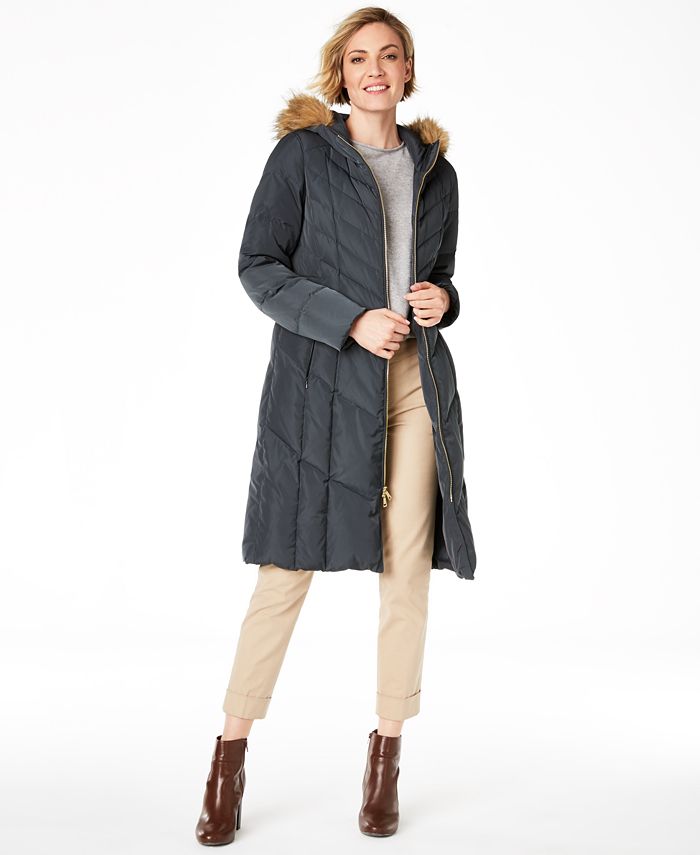 Cole Haan Women's Anoraks & Parkas Graphite Down Fuzzy Hood Green Size 2XL