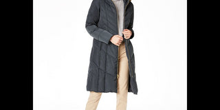 Cole Haan Women's Anoraks & Parkas Graphite Down Fuzzy Hood Green Size 2XL