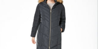 Cole Haan Women's Anoraks & Parkas Graphite Down Fuzzy Hood Green Size 2XL