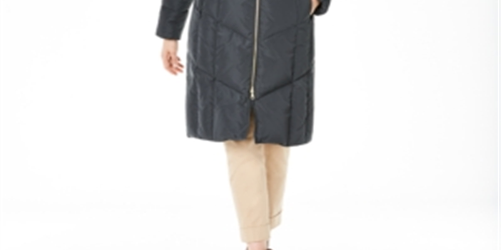 Cole Haan Women's Anoraks & Parkas Graphite Down Fuzzy Hood Green Size 2XL
