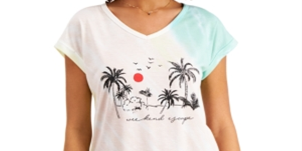 Style & Co Women's Weekend Escape Tie Dye Graphic T-Shirt White Size Medium