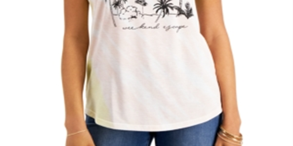 Style & Co Women's Weekend Escape Tie Dye Graphic T-Shirt White Size Medium
