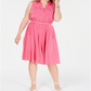 Charter Club Women's Plus Polka Dot Sleeveless Shirtdress -Pink Size 20W