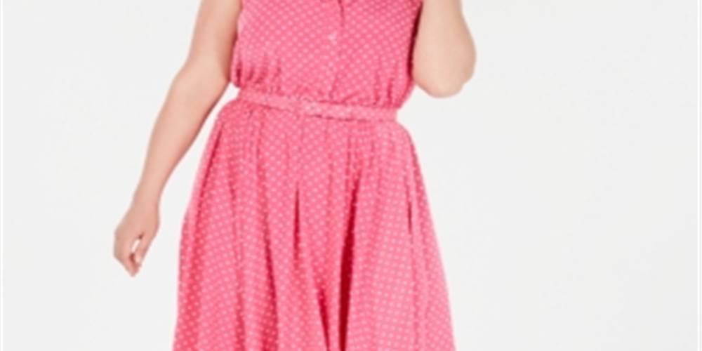 Charter Club Women's Plus Polka Dot Sleeveless Shirtdress -Pink Size 20W
