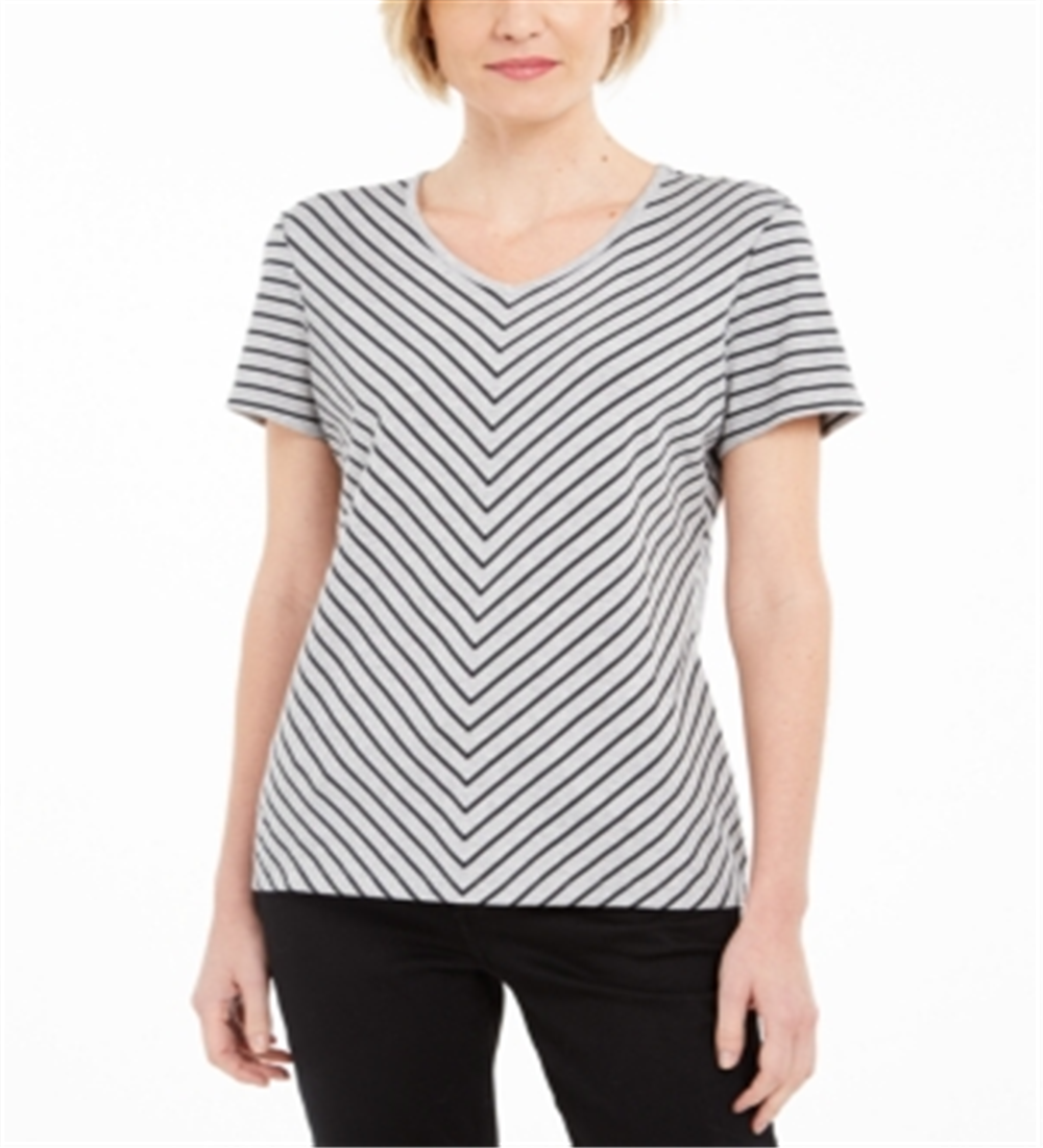 Karen Scott Women's Mitered Stripe Top Gray Size Medium