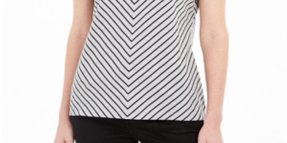 Karen Scott Women's Mitered Stripe Top Gray Size Medium