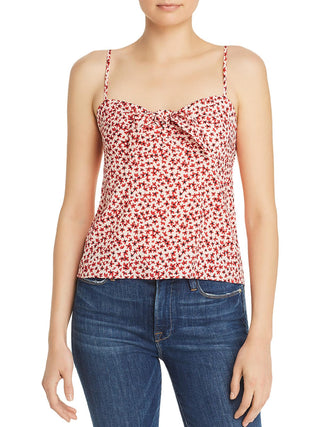 Aqua Women's Floral Print Knot-Front Crop Top Red Size Medium