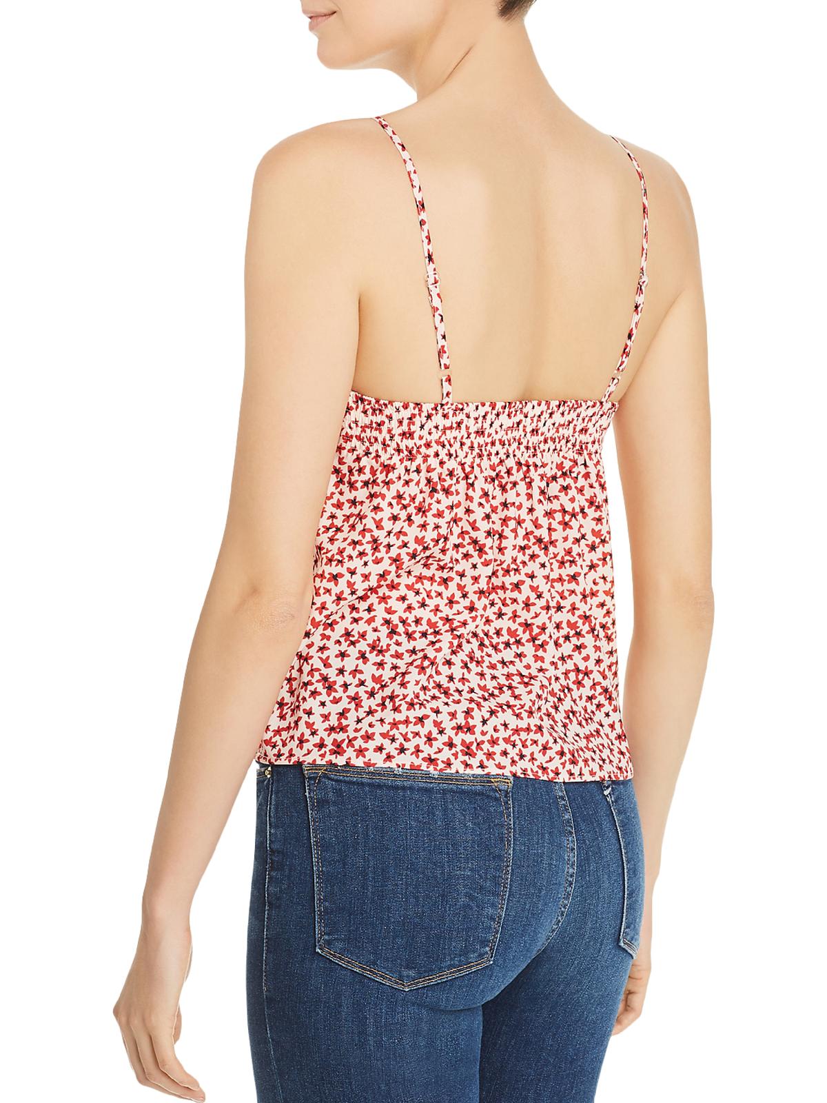 Aqua Women's Floral Print Knot-Front Crop Top Red Size Medium