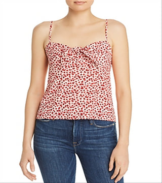Aqua Women's Floral Print Knot-Front Crop Top Red Size Medium