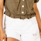 Planet Gold Junior's Off the Shoulder Utility Top Green Size Large