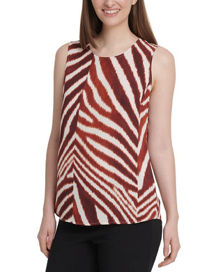 DKNY Women's Printed Sleeveless Jewel Neck Evening Top Brown Size X-Small