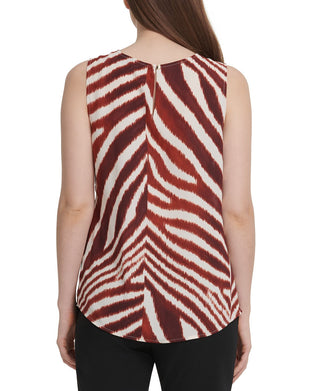 DKNY Women's Printed Sleeveless Jewel Neck Evening Top Brown Size X-Small