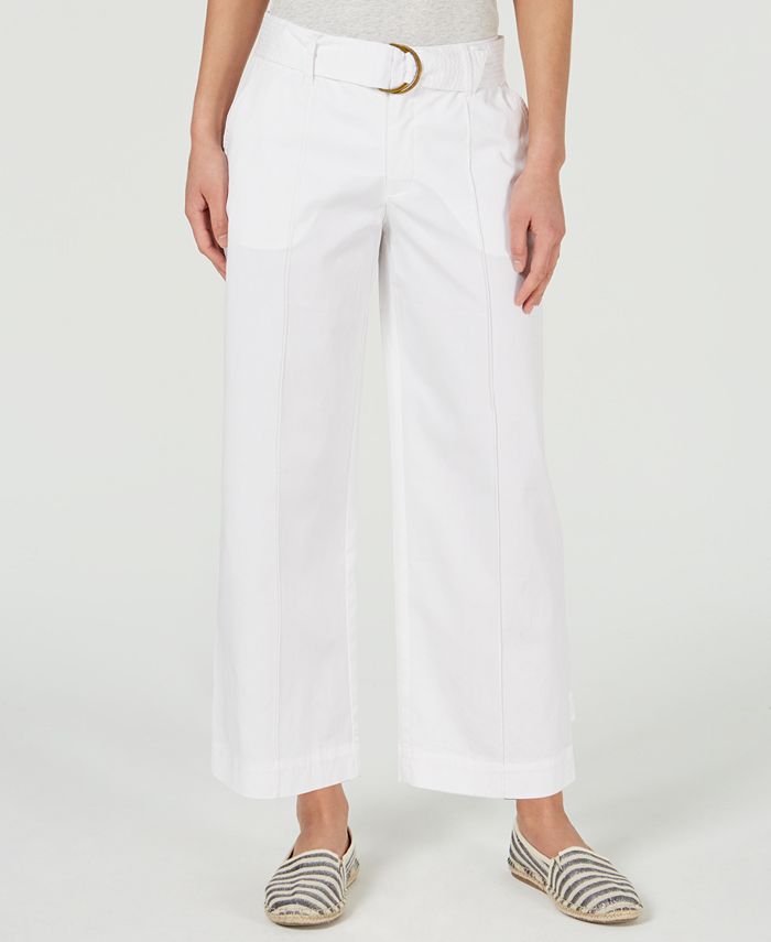 Charter Club Women's Wide Leg Belted Pants White Size 6