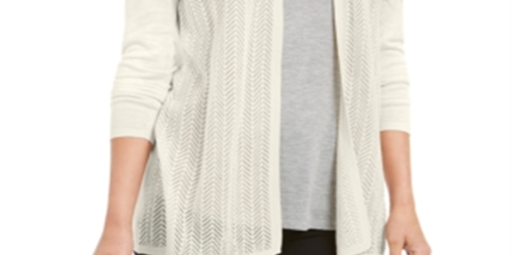 Charter Club Women's Chevron Pointelle Cardigan White Size X-Large