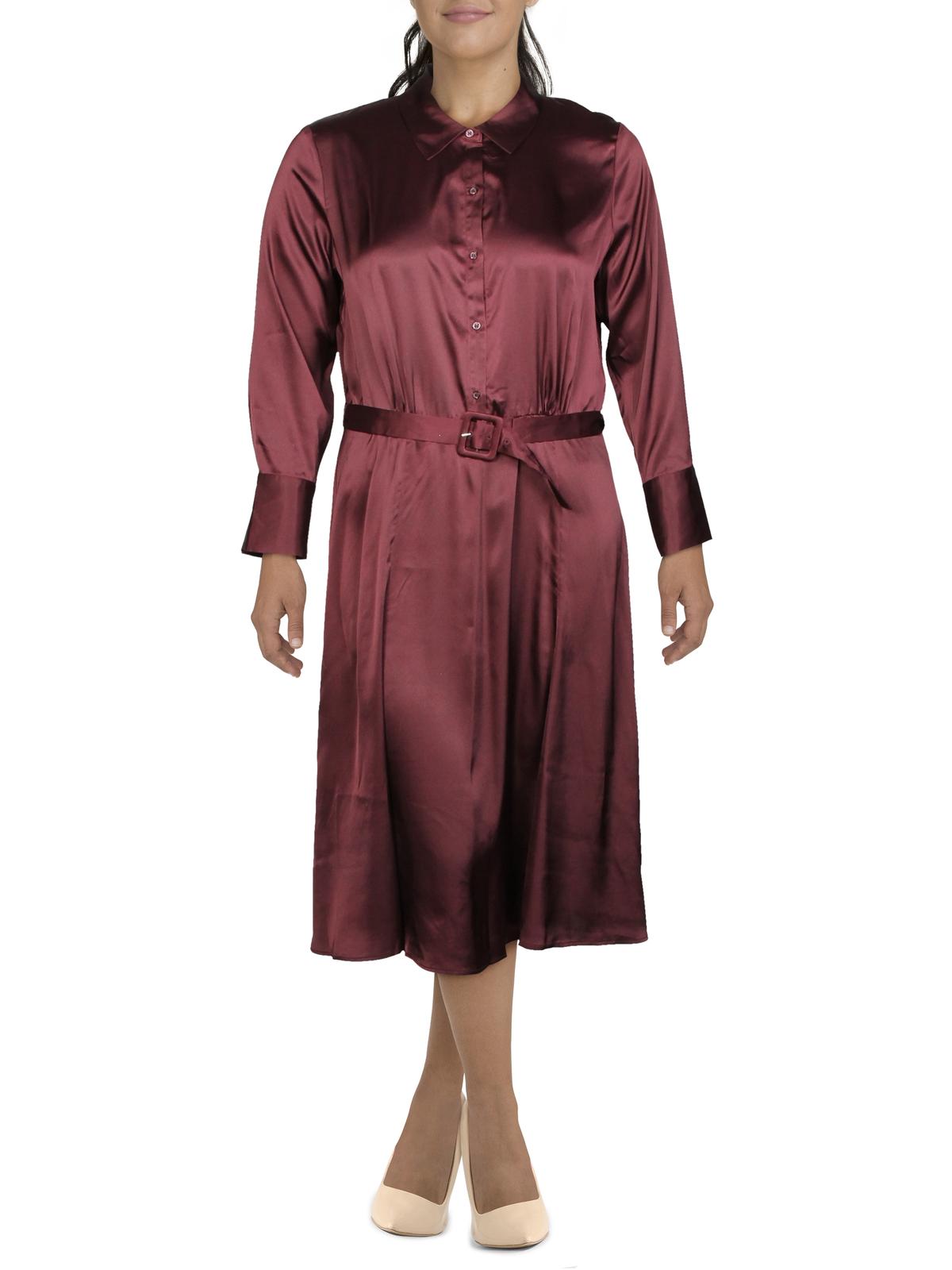 Alfani Women's Belted Collar Shirtdress Wine Size 16