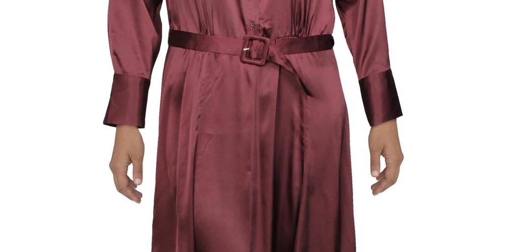 Alfani Women's Belted Collar Shirtdress Wine Size 16