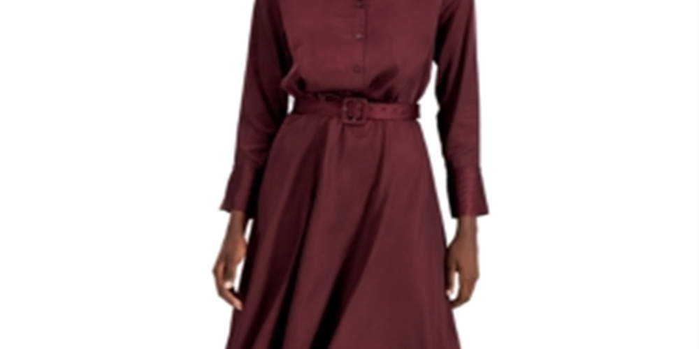 Alfani Women's Belted Collar Shirtdress Wine Size 16