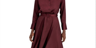 Alfani Women's Belted Collar Shirtdress Wine Size 16