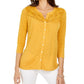 Style & Co Eyelet Button-Front Top Brown Size 2XL