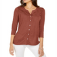 Style & Co Eyelet Button-Front Top Brown Size 2XL