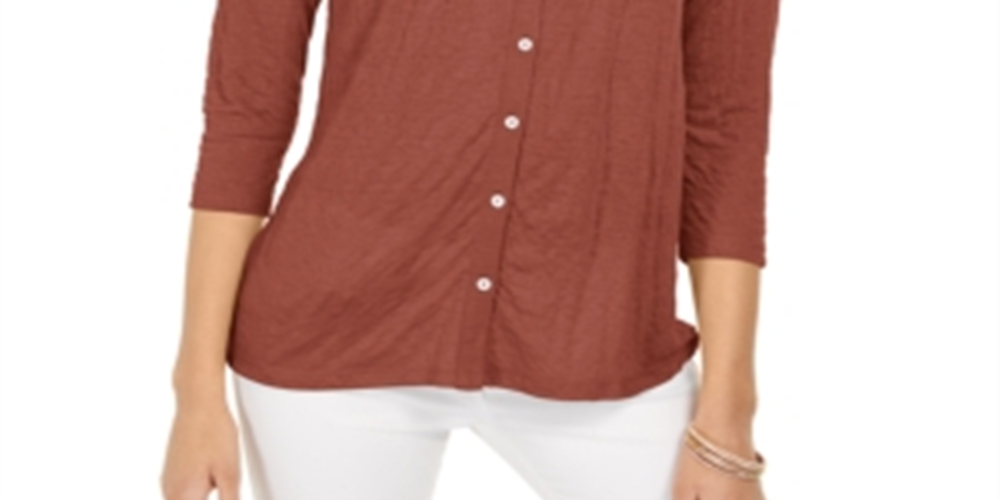 Style & Co Eyelet Button-Front Top Brown Size 2XL