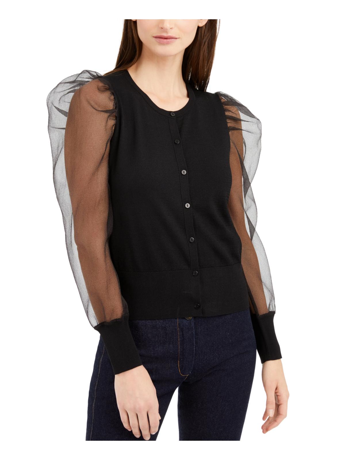 INC International Concepts Women's Woven Sleeve Cardigan Black Size L