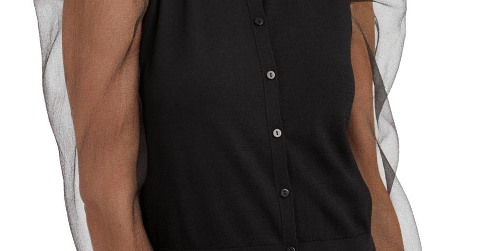 INC International Concepts Women's Woven Sleeve Cardigan Black Size L