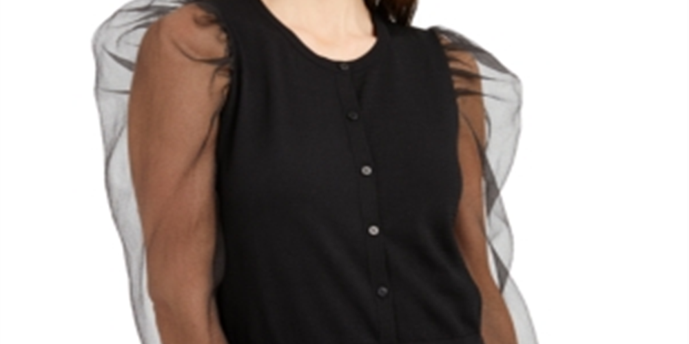 INC International Concepts Women's Woven Sleeve Cardigan Black Size L