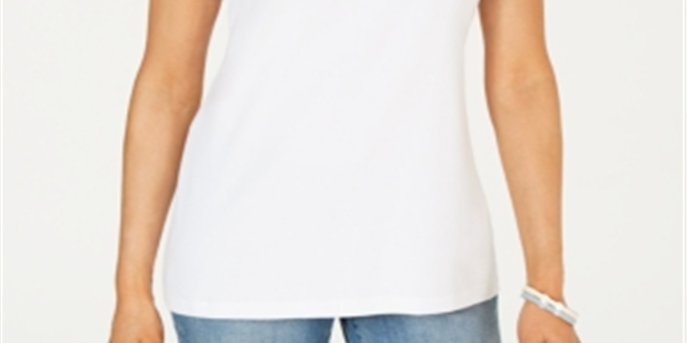 Karen Scott Women's Striped Trim Split Neck Top White Size Large