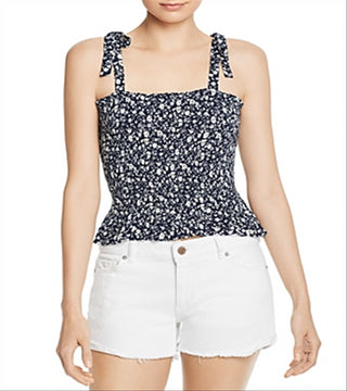 Aqua Women's Ditsy Floral Smocked Top Blue Size -S