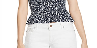 Aqua Women's Ditsy Floral Smocked Top Blue Size -S