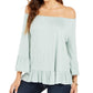 Style & Co Women's Off the Shoulder Bell Sleeve Top Blue Size Small