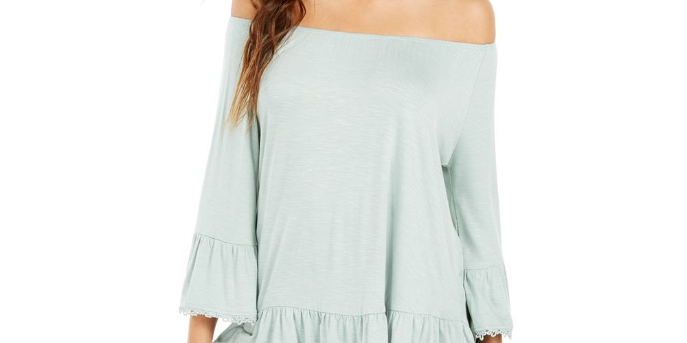 Style & Co Women's Off the Shoulder Bell Sleeve Top Blue Size Small