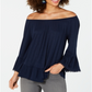 Style & Co Women's Off the Shoulder Bell Sleeve Top Blue Size Small
