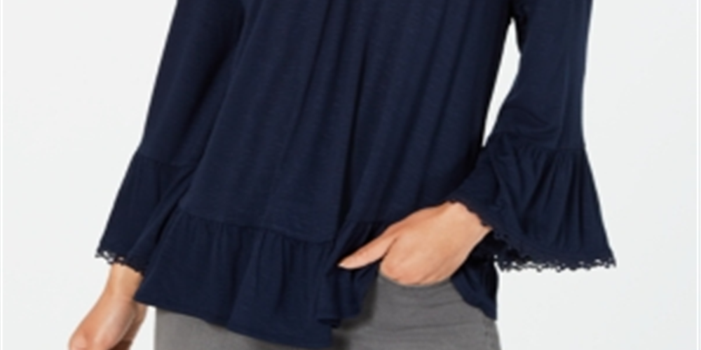 Style & Co Women's Off the Shoulder Bell Sleeve Top Blue Size Small