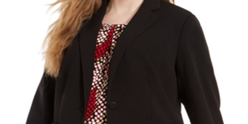 Calvin Klein Plus Size Piped-Trim Tuxedo Blazer - Black Size 18W