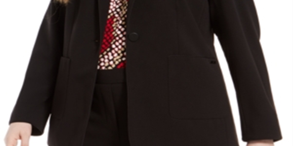Calvin Klein Plus Size Piped-Trim Tuxedo Blazer - Black Size 18W