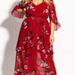 City Chic Women's Floral Print Tiered Maxi Dress Red Size M