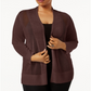 Alfani Women's Plus Mixed Stitch Open Front Cardigan Brown Size 4X