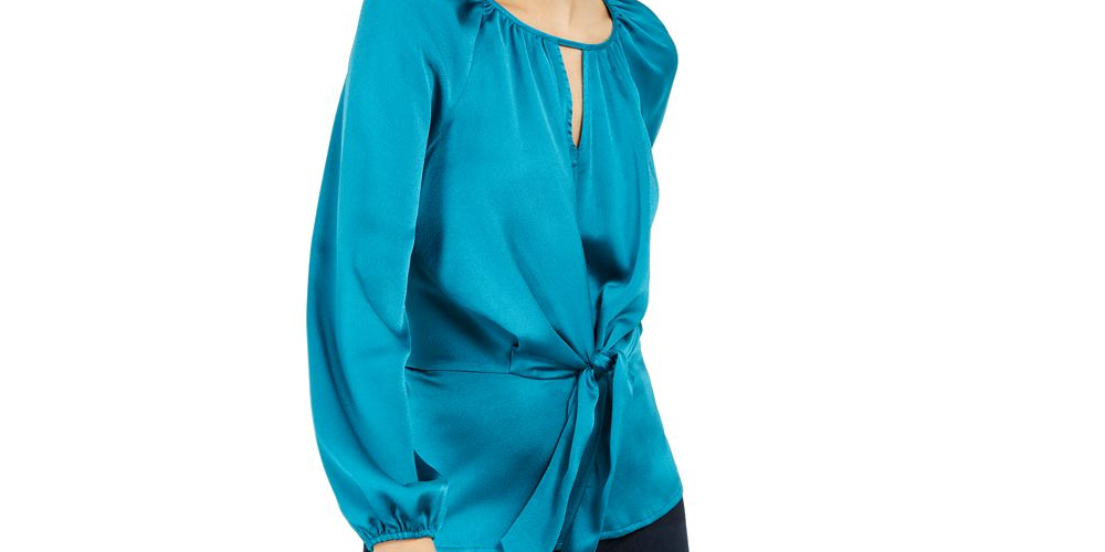 INC International Concepts Women's Pebbled Satin Tie-Front Blouse Black Size 2XL