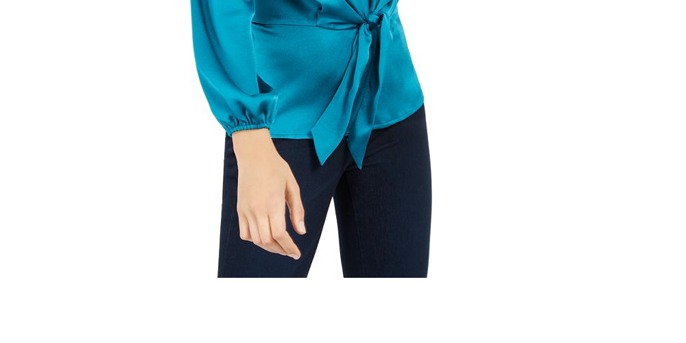 INC International Concepts Women's Pebbled Satin Tie-Front Blouse Black Size 2XL