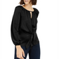 INC International Concepts Women's Pebbled Satin Tie-Front Blouse Black Size 2XL