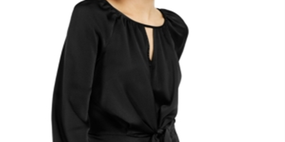 INC International Concepts Women's Pebbled Satin Tie-Front Blouse Black Size 2XL