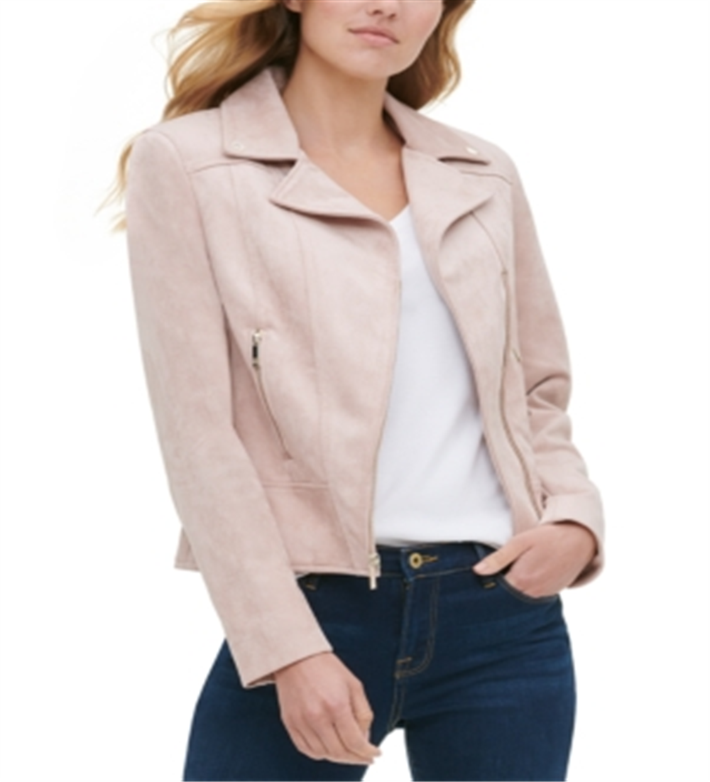 Tommy Hilfiger Women's Faux Suede Moto Jacket Pink Size 16