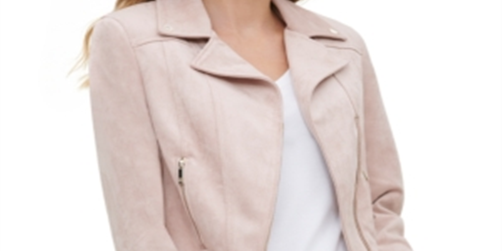 Tommy Hilfiger Women's Faux Suede Moto Jacket Pink Size 16