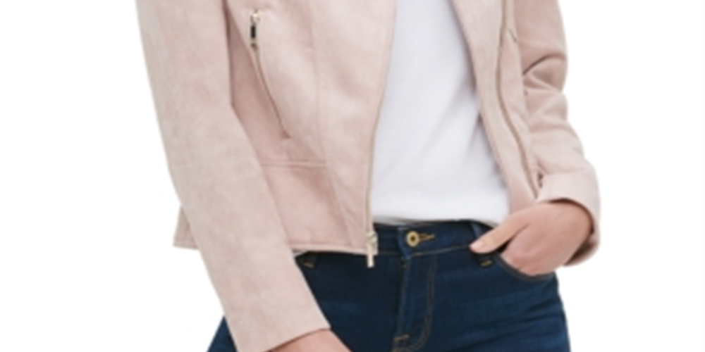 Tommy Hilfiger Women's Faux Suede Moto Jacket Pink Size 16