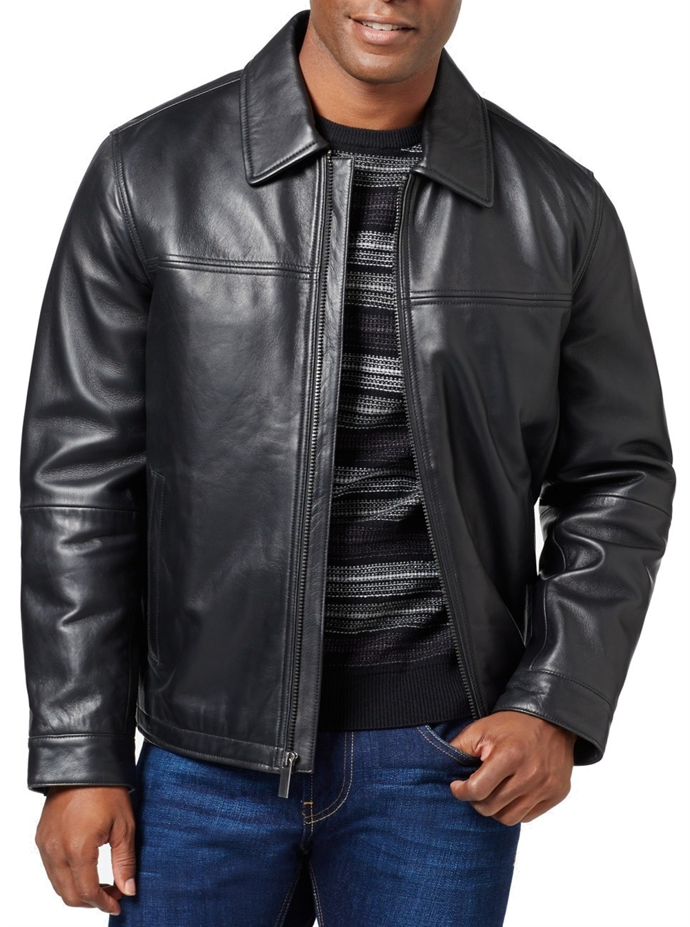 Perry Ellis Men's Lambskin Leather Jacket Black Size Small