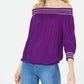 INC Women's Off-the-Shoulder Boho Peasant Top Purple Size S
